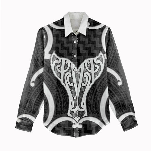 Aotearoa Atua Tangaroa Personalised Women Casual Shirt God Of The Sea Maori Whale Tail Black