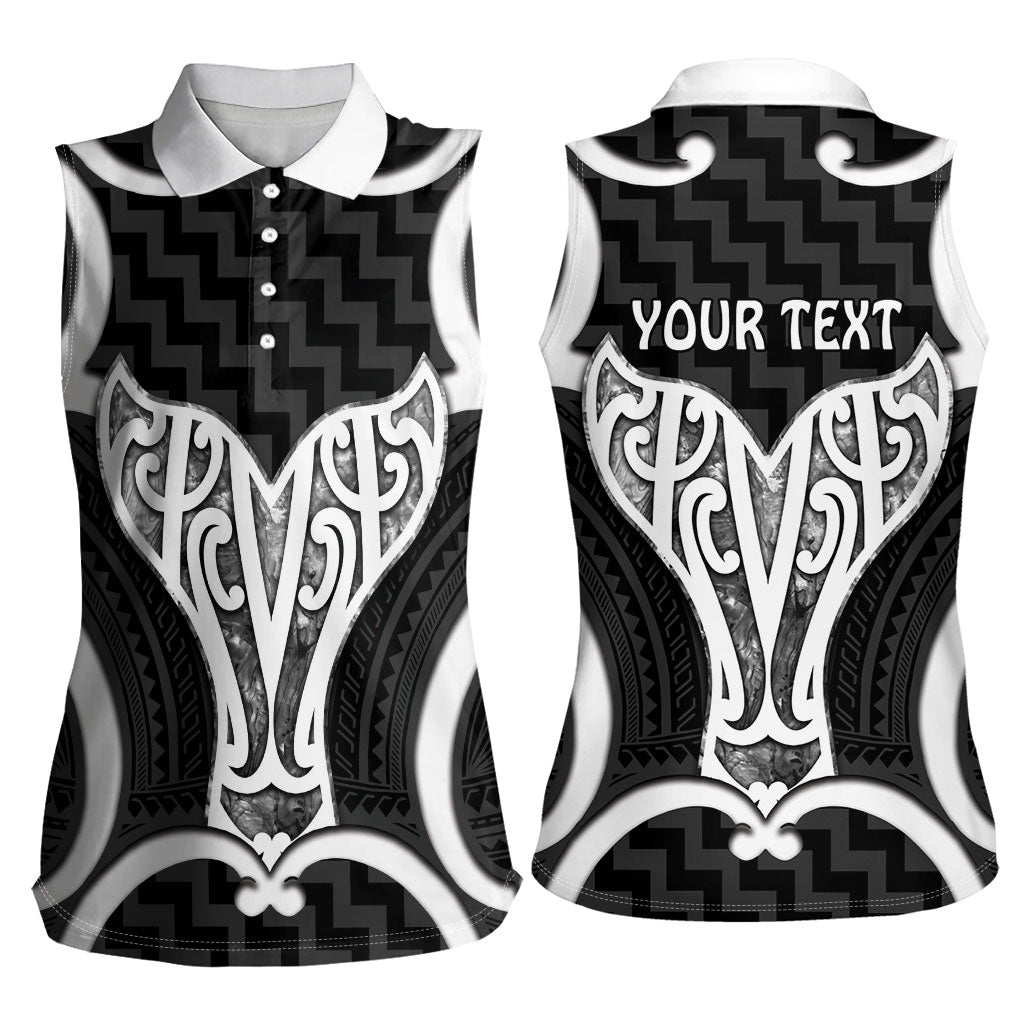 Aotearoa Atua Tangaroa Personalised Women Sleeveless Polo Shirt God Of The Sea Maori Whale Tail Black