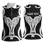 Aotearoa Atua Tangaroa Personalised Women Sleeveless Polo Shirt God Of The Sea Maori Whale Tail Black