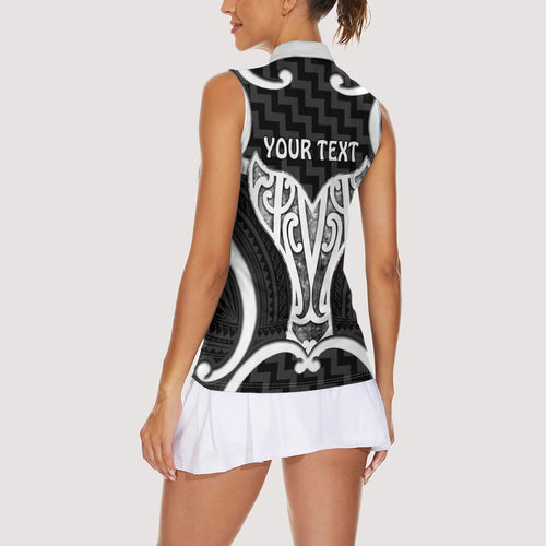 Aotearoa Atua Tangaroa Personalised Women Sleeveless Polo Shirt God Of The Sea Maori Whale Tail Black