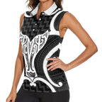 Aotearoa Atua Tangaroa Personalised Women Sleeveless Polo Shirt God Of The Sea Maori Whale Tail Black