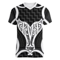 Aotearoa Atua Tangaroa Personalised Women V-Neck T-Shirt God Of The Sea Maori Whale Tail Black
