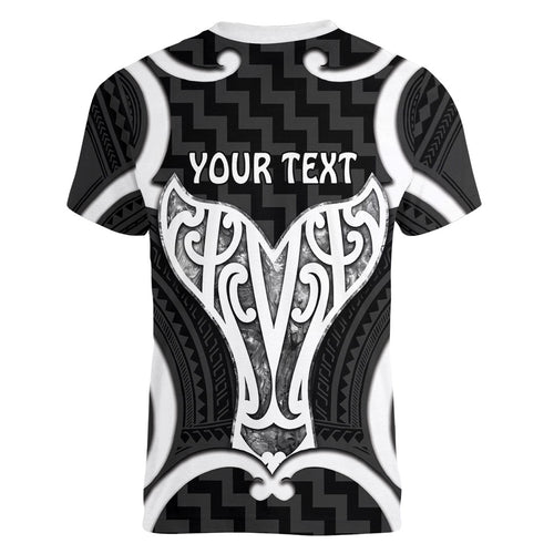 Aotearoa Atua Tangaroa Personalised Women V-Neck T-Shirt God Of The Sea Maori Whale Tail Black