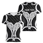 Aotearoa Atua Tangaroa Personalised Women V-Neck T-Shirt God Of The Sea Maori Whale Tail Black