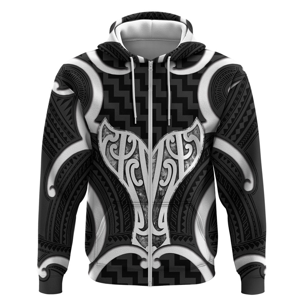 Aotearoa Atua Tangaroa Personalised Zip Hoodie God Of The Sea Maori Whale Tail Black