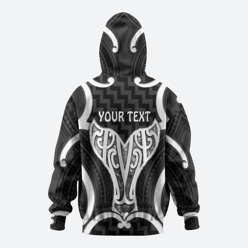 Aotearoa Atua Tangaroa Personalised Zip Hoodie God Of The Sea Maori Whale Tail Black