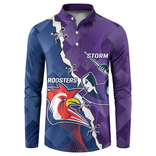 Custom NRL Storm And Roosters Rugby 2024 Button Sweatshirt Go Champions Dynamic Version