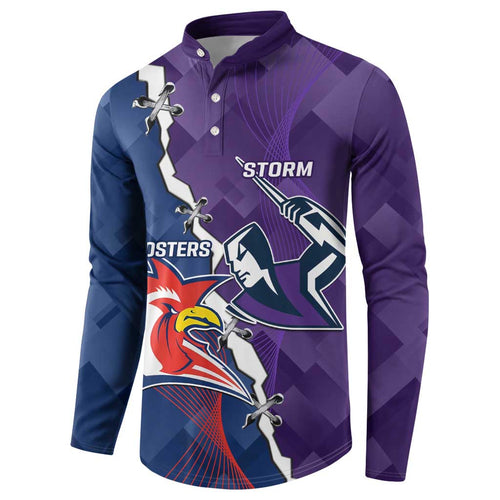 Custom NRL Storm And Roosters Rugby 2024 Button Sweatshirt Go Champions Dynamic Version