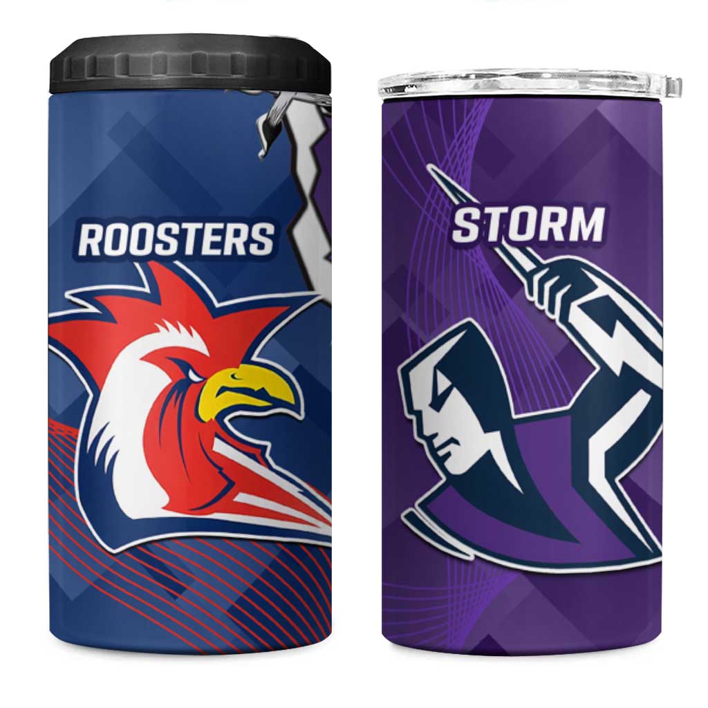 NRL Storm And Roosters Rugby 2024 4 in 1 Can Cooler Tumbler Go Champions Dynamic Version