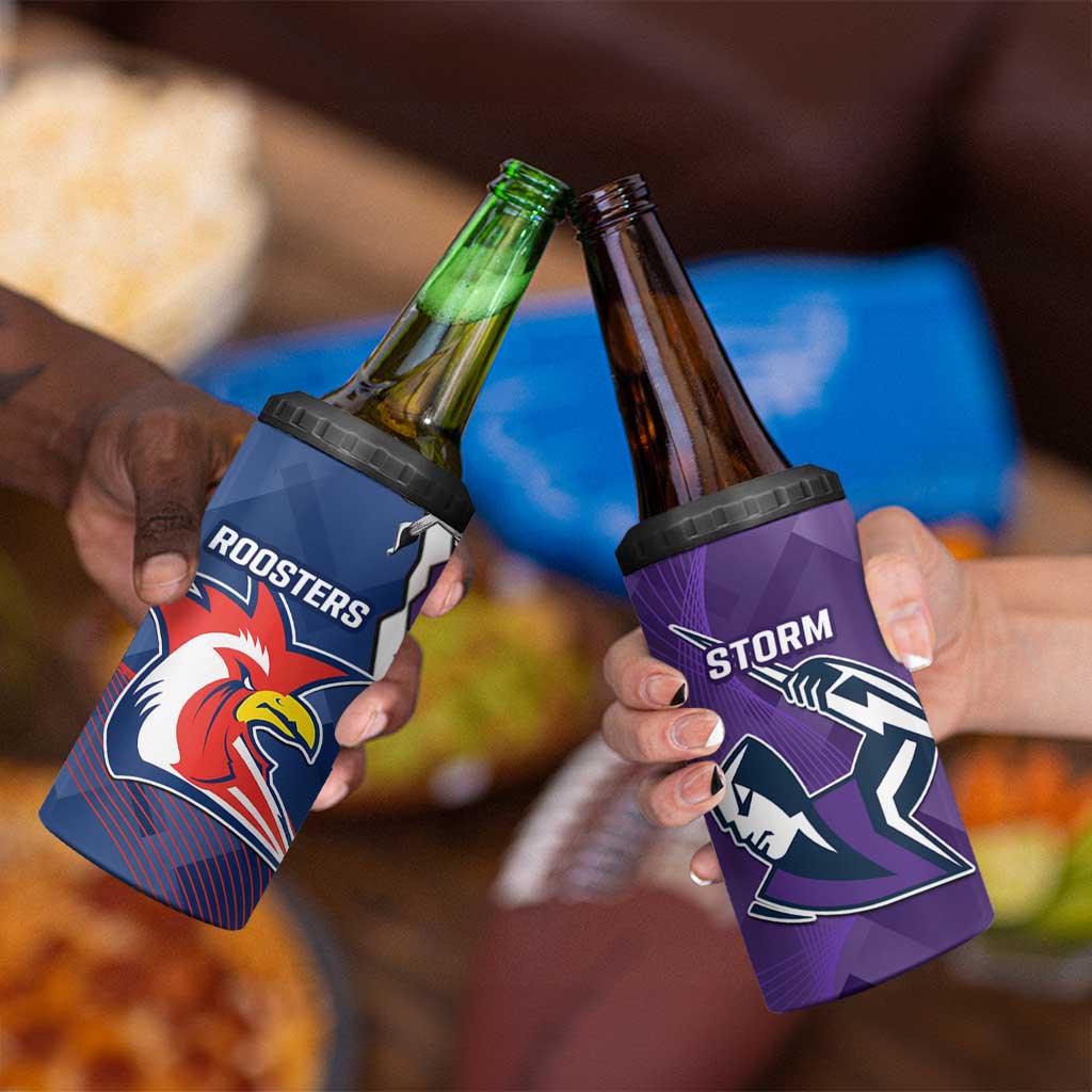 NRL Storm And Roosters Rugby 2024 4 in 1 Can Cooler Tumbler Go Champions Dynamic Version