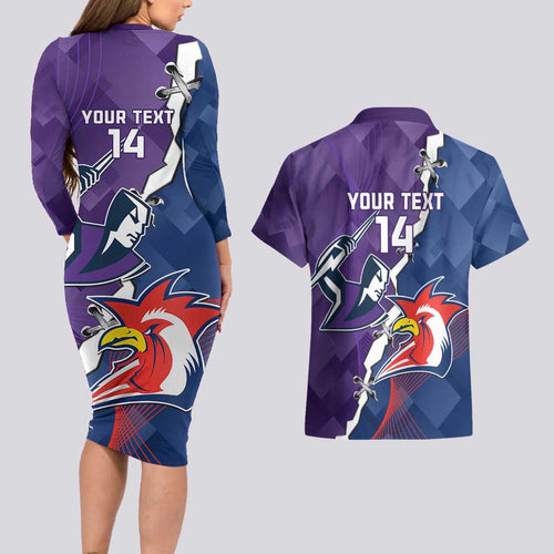Custom NRL Storm And Roosters Rugby 2024 Couples Matching Long Sleeve Bodycon Dress and Hawaiian Shirt Go Champions Dynamic Version
