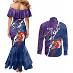 Custom NRL Storm And Roosters Rugby 2024 Couples Matching Mermaid Dress and Long Sleeve Button Shirt Go Champions Dynamic Version