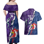 Custom NRL Storm And Roosters Rugby 2024 Couples Matching Off Shoulder Maxi Dress and Hawaiian Shirt Go Champions Dynamic Version