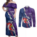 Custom NRL Storm And Roosters Rugby 2024 Couples Matching Off Shoulder Maxi Dress and Long Sleeve Button Shirt Go Champions Dynamic Version