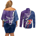 Custom NRL Storm And Roosters Rugby 2024 Couples Matching Off Shoulder Short Dress and Long Sleeve Button Shirt Go Champions Dynamic Version