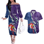 Custom NRL Storm And Roosters Rugby 2024 Couples Matching Off The Shoulder Long Sleeve Dress and Hawaiian Shirt Go Champions Dynamic Version