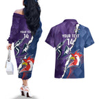 Custom NRL Storm And Roosters Rugby 2024 Couples Matching Off The Shoulder Long Sleeve Dress and Hawaiian Shirt Go Champions Dynamic Version