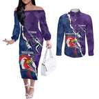 Custom NRL Storm And Roosters Rugby 2024 Couples Matching Off The Shoulder Long Sleeve Dress and Long Sleeve Button Shirt Go Champions Dynamic Version