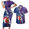 Custom NRL Storm And Roosters Rugby 2024 Couples Matching Short Sleeve Bodycon Dress and Hawaiian Shirt Go Champions Dynamic Version