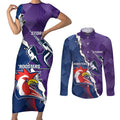 Custom NRL Storm And Roosters Rugby 2024 Couples Matching Short Sleeve Bodycon Dress and Long Sleeve Button Shirt Go Champions Dynamic Version
