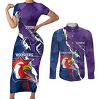 Custom NRL Storm And Roosters Rugby 2024 Couples Matching Short Sleeve Bodycon Dress and Long Sleeve Button Shirt Go Champions Dynamic Version