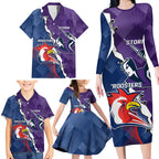 Custom NRL Storm And Roosters Rugby 2024 Family Matching Long Sleeve Bodycon Dress and Hawaiian Shirt Go Champions Dynamic Version