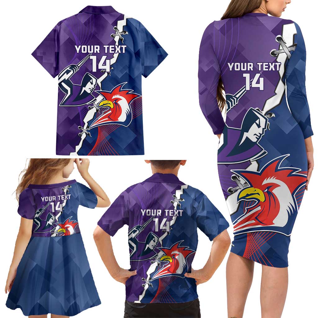 Custom NRL Storm And Roosters Rugby 2024 Family Matching Long Sleeve Bodycon Dress and Hawaiian Shirt Go Champions Dynamic Version