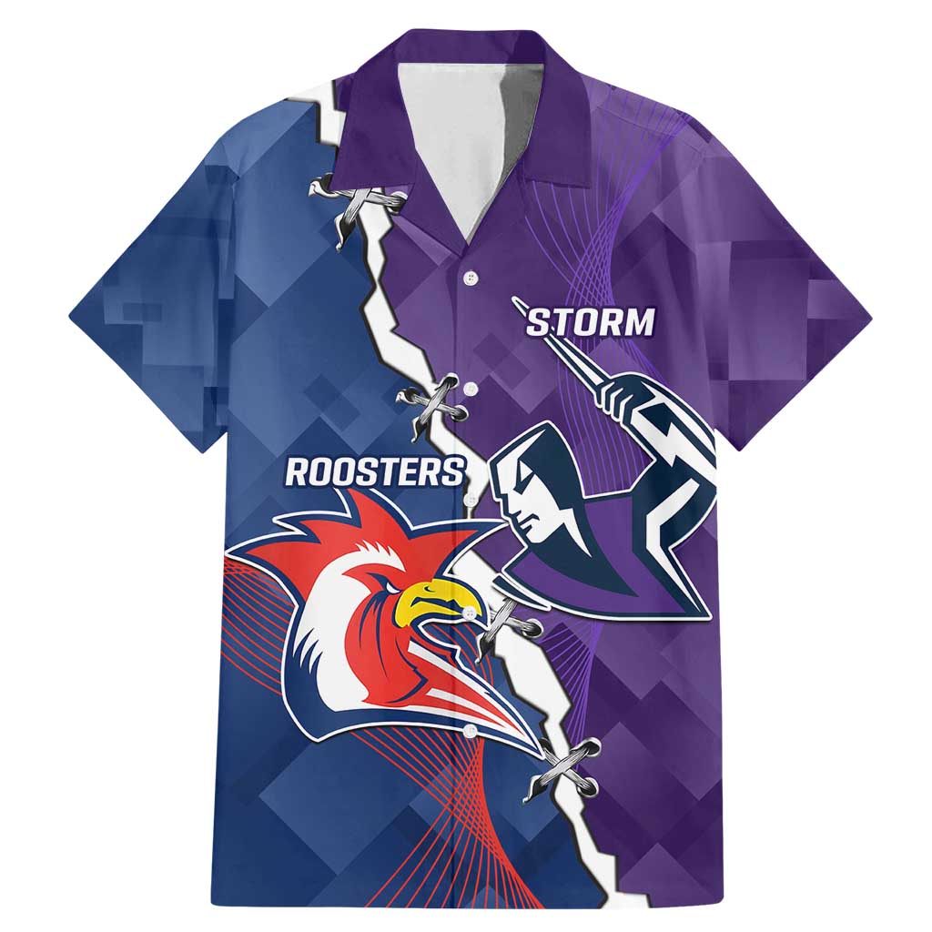 Custom NRL Storm And Roosters Rugby 2024 Family Matching Mermaid Dress and Hawaiian Shirt Go Champions Dynamic Version