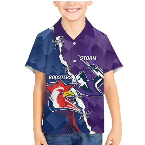 Custom NRL Storm And Roosters Rugby 2024 Family Matching Mermaid Dress and Hawaiian Shirt Go Champions Dynamic Version