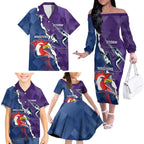 Custom NRL Storm And Roosters Rugby 2024 Family Matching Off The Shoulder Long Sleeve Dress and Hawaiian Shirt Go Champions Dynamic Version