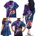 Custom NRL Storm And Roosters Rugby 2024 Family Matching Off The Shoulder Long Sleeve Dress and Hawaiian Shirt Go Champions Dynamic Version