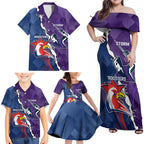 Custom NRL Storm And Roosters Rugby 2024 Family Matching Off Shoulder Maxi Dress and Hawaiian Shirt Go Champions Dynamic Version