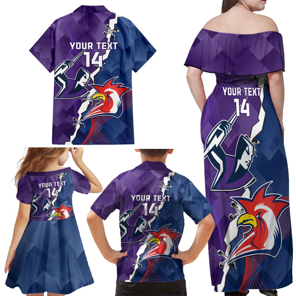 Custom NRL Storm And Roosters Rugby 2024 Family Matching Off Shoulder Maxi Dress and Hawaiian Shirt Go Champions Dynamic Version