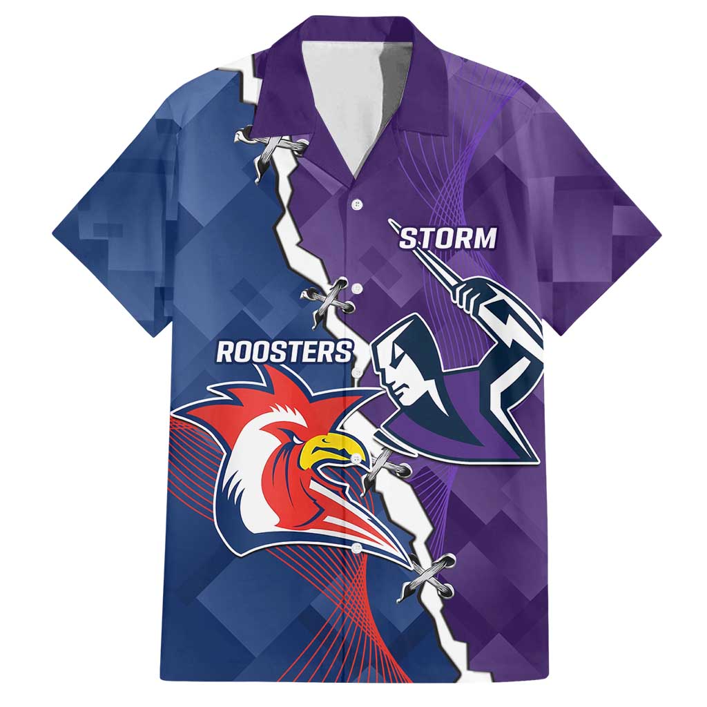 Custom NRL Storm And Roosters Rugby 2024 Family Matching Off Shoulder Maxi Dress and Hawaiian Shirt Go Champions Dynamic Version