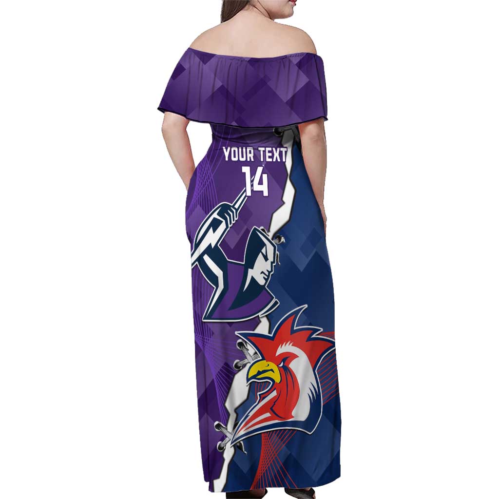 Custom NRL Storm And Roosters Rugby 2024 Family Matching Off Shoulder Maxi Dress and Hawaiian Shirt Go Champions Dynamic Version