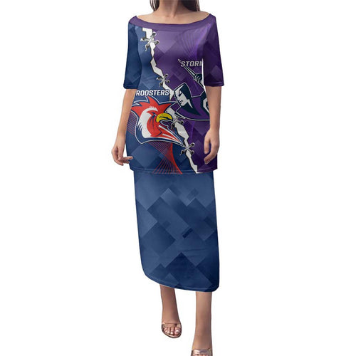 Custom NRL Storm And Roosters Rugby 2024 Family Matching Puletasi and Hawaiian Shirt Go Champions Dynamic Version