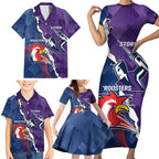 Custom NRL Storm And Roosters Rugby 2024 Family Matching Short Sleeve Bodycon Dress and Hawaiian Shirt Go Champions Dynamic Version