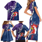 Custom NRL Storm And Roosters Rugby 2024 Family Matching Short Sleeve Bodycon Dress and Hawaiian Shirt Go Champions Dynamic Version