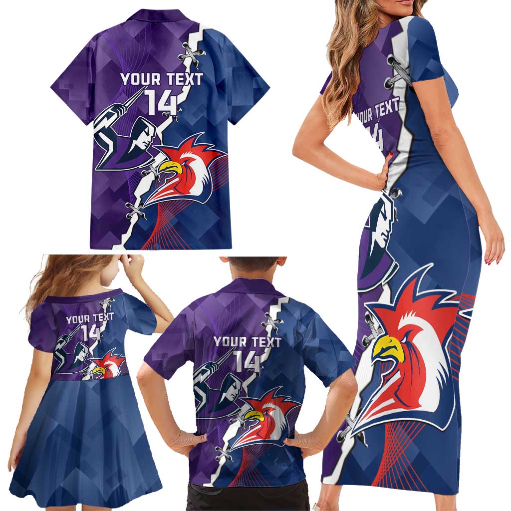 Custom NRL Storm And Roosters Rugby 2024 Family Matching Short Sleeve Bodycon Dress and Hawaiian Shirt Go Champions Dynamic Version
