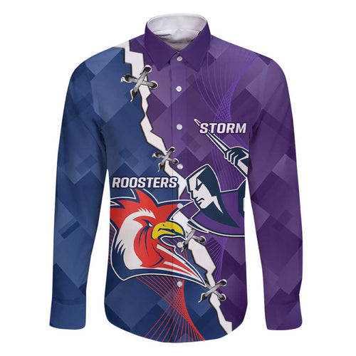Custom NRL Storm And Roosters Rugby 2024 Family Matching Short Sleeve Bodycon Dress and Hawaiian Shirt Go Champions Dynamic Version