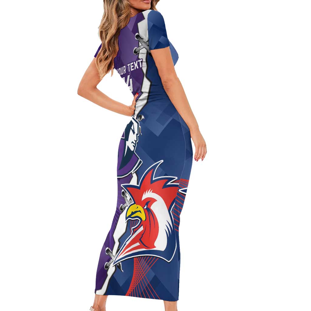Custom NRL Storm And Roosters Rugby 2024 Family Matching Short Sleeve Bodycon Dress and Hawaiian Shirt Go Champions Dynamic Version