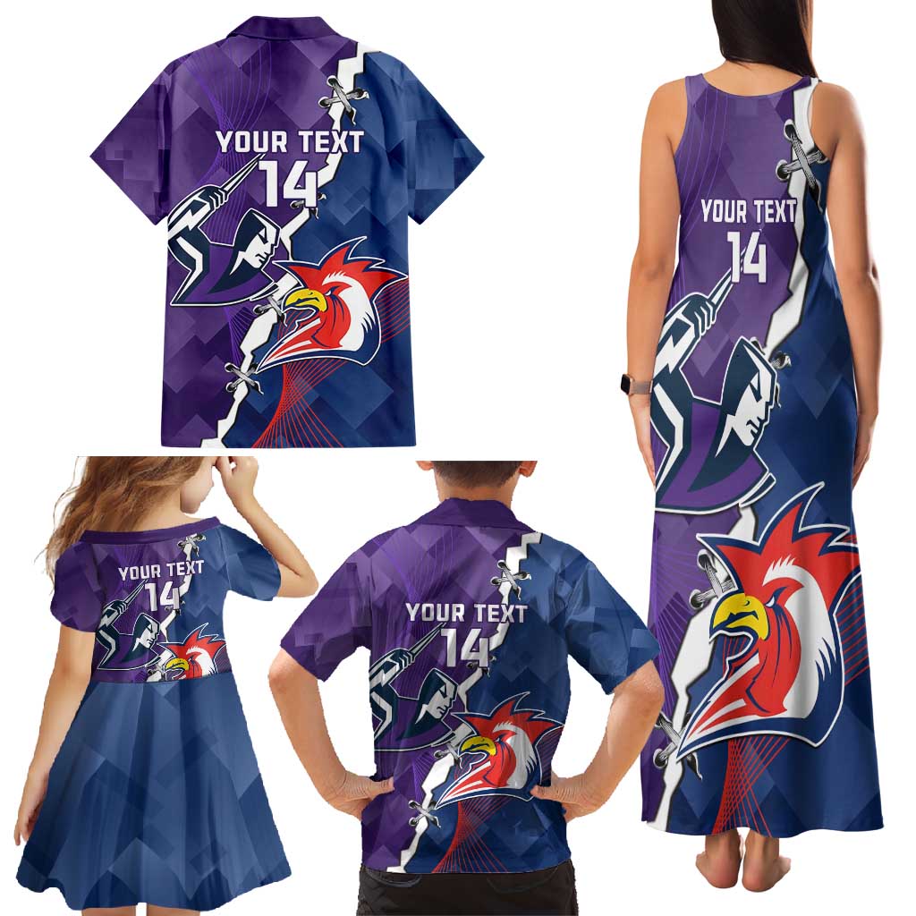 Custom NRL Storm And Roosters Rugby 2024 Family Matching Tank Maxi Dress and Hawaiian Shirt Go Champions Dynamic Version