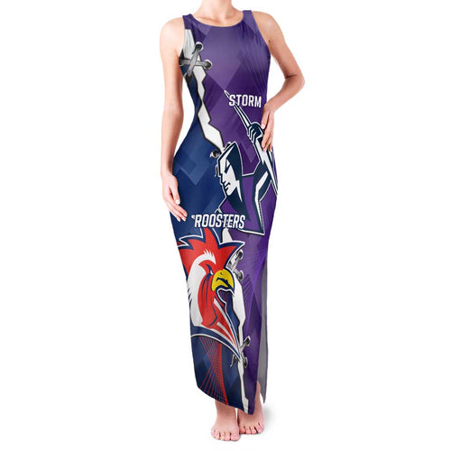Custom NRL Storm And Roosters Rugby 2024 Family Matching Tank Maxi Dress and Hawaiian Shirt Go Champions Dynamic Version