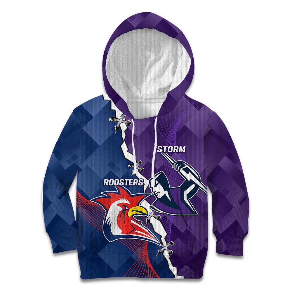 Custom NRL Storm And Roosters Rugby 2024 Kid Hoodie Go Champions Dynamic Version