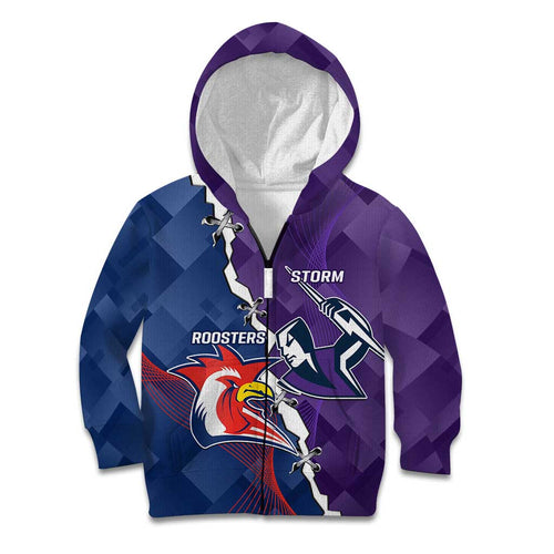 Custom NRL Storm And Roosters Rugby 2024 Kid Hoodie Go Champions Dynamic Version