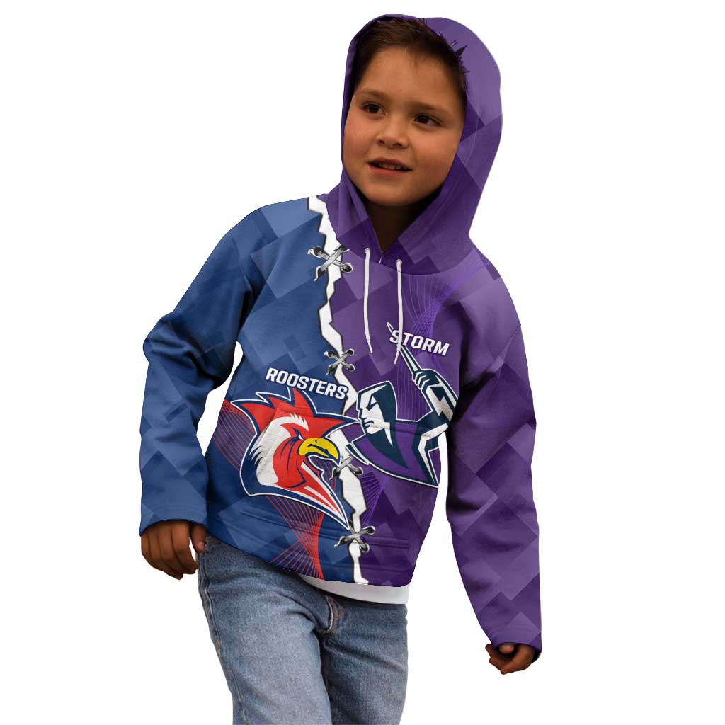 Custom NRL Storm And Roosters Rugby 2024 Kid Hoodie Go Champions Dynamic Version