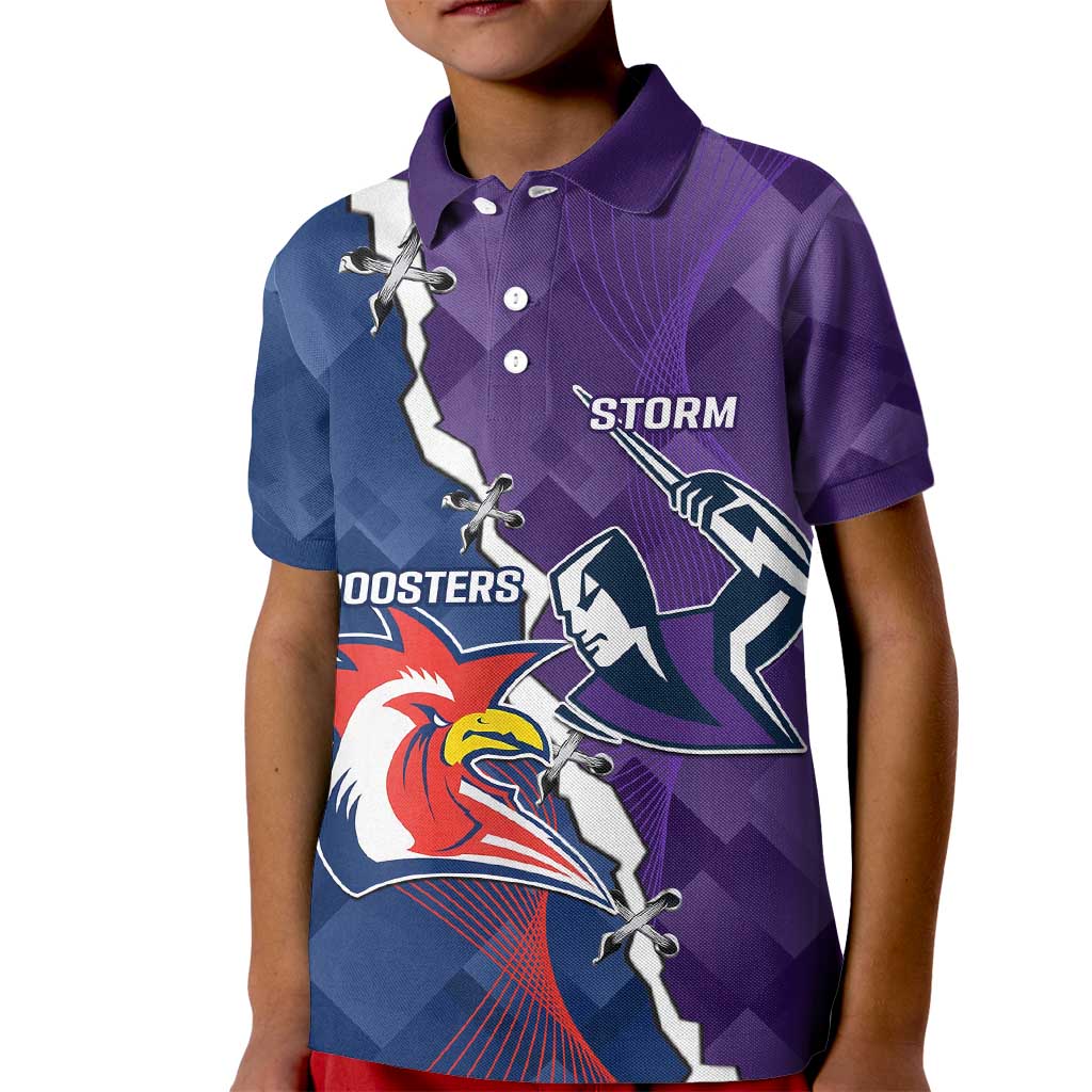 Custom NRL Storm And Roosters Rugby 2024 Kid Polo Shirt Go Champions Dynamic Version