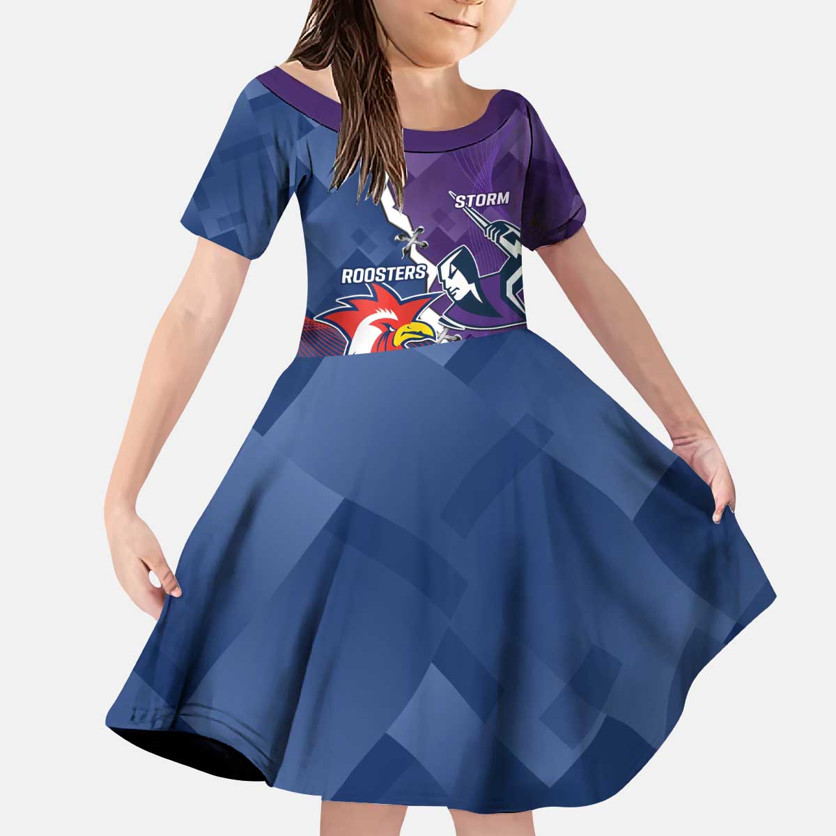 Custom NRL Storm And Roosters Rugby 2024 Kid Short Sleeve Dress Go Champions Dynamic Version