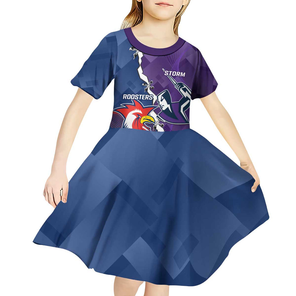 Custom NRL Storm And Roosters Rugby 2024 Kid Short Sleeve Dress Go Champions Dynamic Version