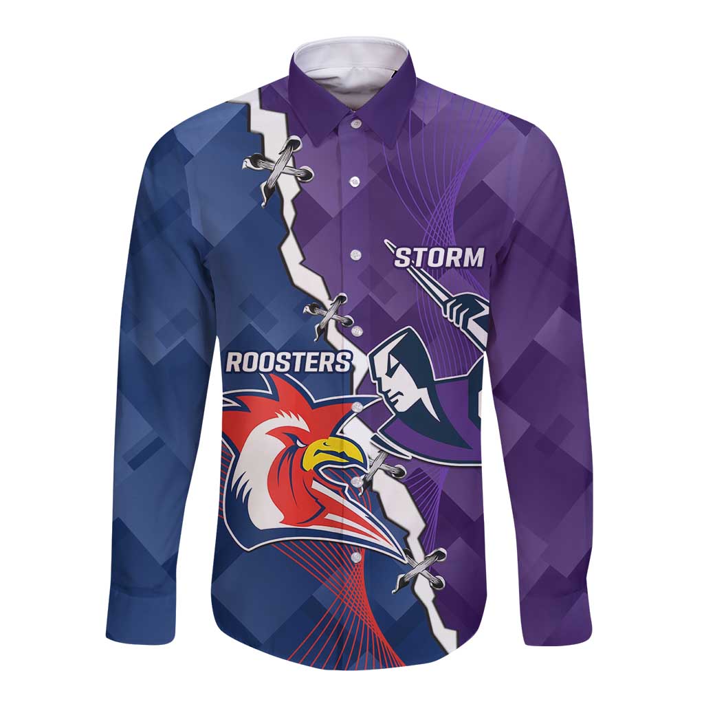 Custom NRL Storm And Roosters Rugby 2024 Long Sleeve Button Shirt Go Champions Dynamic Version